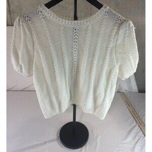 Cream Cable Knit Crop Sweater Top Short Sleeve Minimalist Lux Women’s L Classic